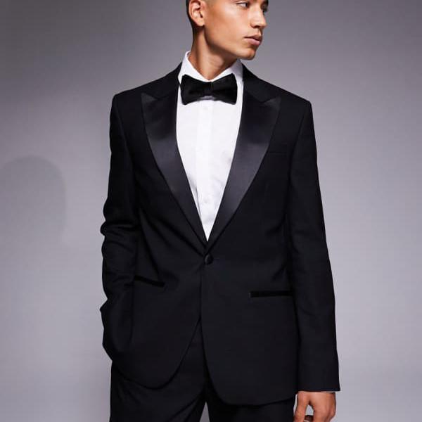リバーアイランド River Island RIVER ISLAND リバーアイランドのスリムタキシードスーツジャケット（ブラック） アウター メンズ 男性 インポートブランド 小さいサイズから大きいサイズまで