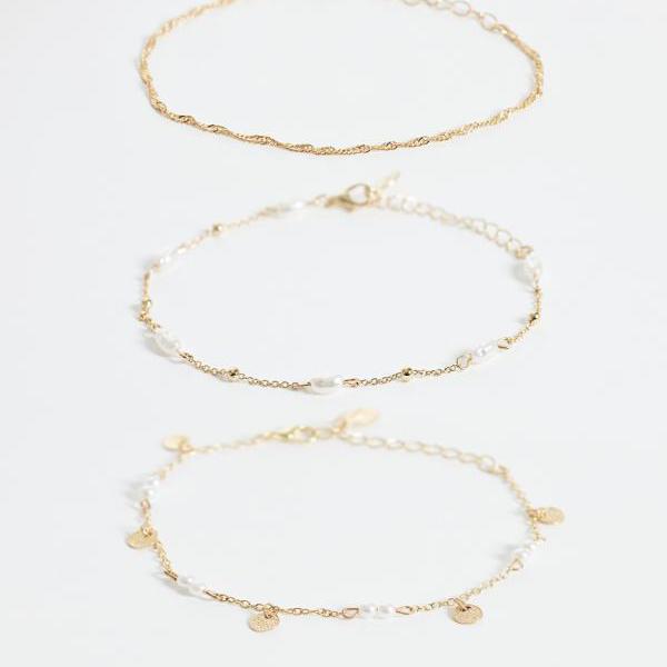 アクセサライズ Accessorize Accessorize製、ゴールドのフェイクパールコインアンクレット3個セット アクセサリー レディース 女性 インポートブランド