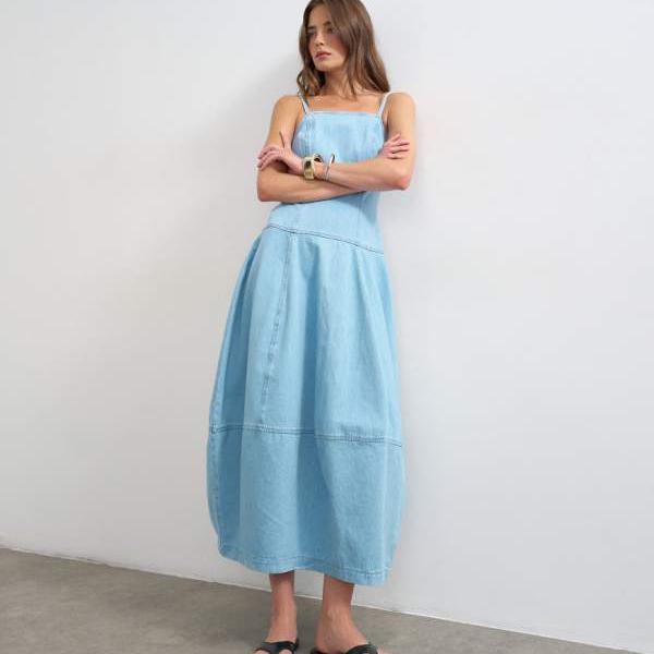 いの一番販売店 Topshop TOPSHOP いの一番販売店のブリーチデニムバレルマキシドレス 衣装 レディース お上さん インポートブランド たわい無い大きさから気が大きい大きさまで