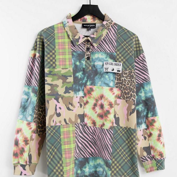 激安な 小さいサイズから大きいサイズまで インポートブランド 女性 レディース トップス パッチワークプリントの新しいガールオーダー ボタンダウンスウェットシャツ Order Girl New ニューガールオーダー トップス Www Hotellaserena It