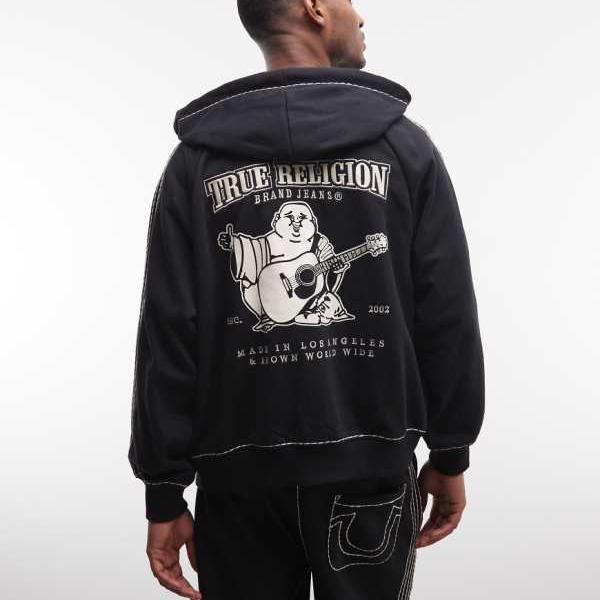 True Religion トゥルーレリジョン トゥルーレリジョン スーパーT 絞りジップアップ フーディー コーデ ジェットブラック トップス メンズ 男性 インポートブランド 小さいサイズから大きいサイズまで