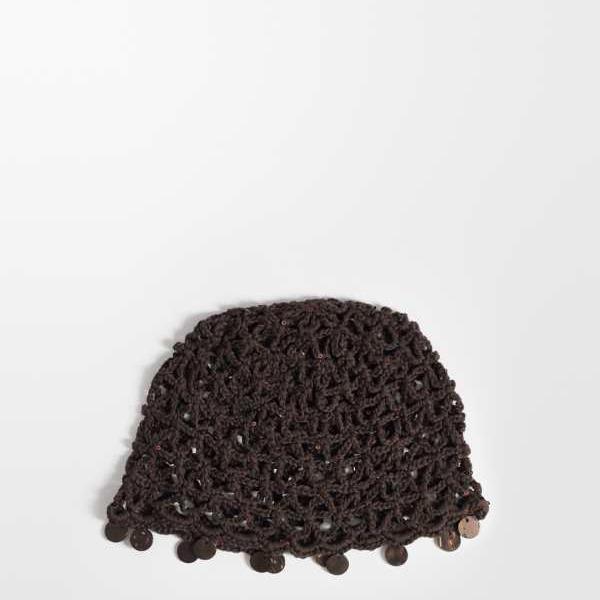 エイソス ASOS asos ASOS DESIGN クロシェ編みニットスカルキャップ、フェイクシェルトリム付き添い人、黒茶色つや 鳥打ち帽 レディース 亭主もち インポートブランド