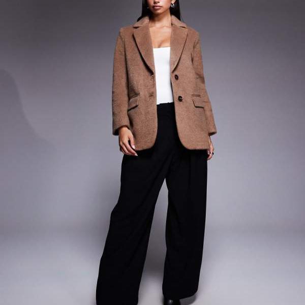 リバーアイランド River Island RIVER ISLAND リバーアイランドの起毛フェイクウールブレザー（ライトブラウン） アウター レディース 女性 インポートブランド 小さいサイズから大きいサイズまで