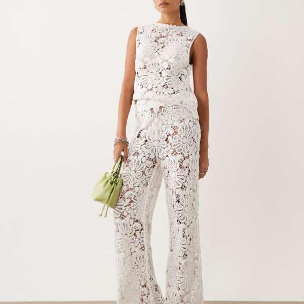 エイソス ASOS asos ASOS DESIGN クロシェ編みパンツセットアップ（ホワイト） ボトム パンツ レディース 女性 インポートブランド 小さいサイズから大きいサイズまで 16,646円