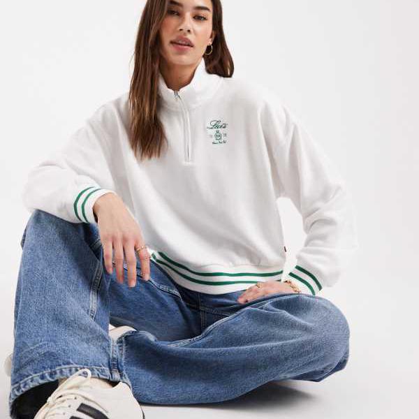 リーバイス Levi's リーバイスのティップドリブハーフジップスウェットシャツ(ホワイト) トップス レディース 女性 インポートブランド 小さいサイズから大きいサイズまで|セレクトショップ Diva Closet