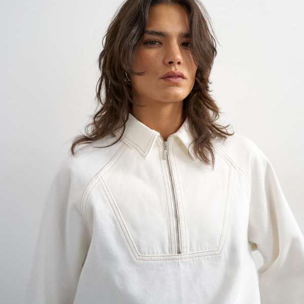 トップショップ Topshop TOPSHOP トップショップ デニム 襟付き クォータージップ ブルゾンジャケット（ボーンカラー） アウター レディース 女性 インポートブランド 小さいサイズから大きいサイズまで｜セレクトショップ　Diva　Closet