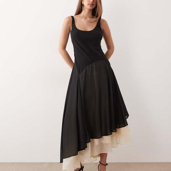 エイソス ASOS asos ASOS DESIGNのバイアスカットボディスと二重度合いのフルヘムスカート（モノ色合い） スコート レディース お上さん インポートブランド 小っちゃい大いさから馬鹿でかい大いさまで
