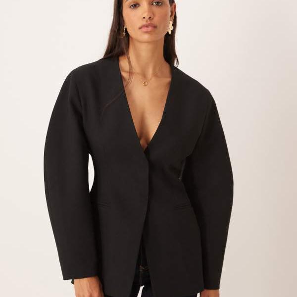 エイソス ASOS asos ASOS DESIGN ノーカラー シンチウエスト ブレザー(ブラック) アウター レディース 女性 インポートブランド 小さいサイズから大きいサイズまで