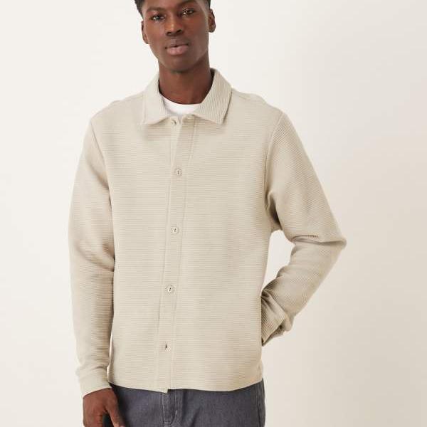 エイソス ASOS asos ASOS DESIGN リブジャージーシャケット（ストーン） - STONE トップス メンズ 男性 インポートブランド 小さいサイズから大きいサイズまで