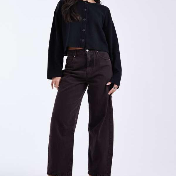 エイソス ASOS asos ASOS DESIGN アンクル グレイザー バレル ジーンズ（シンチウエスト、バーガンディ） パンツ ボトム レディース 女性 インポートブランド 小さいサイズから大きいサイズまで