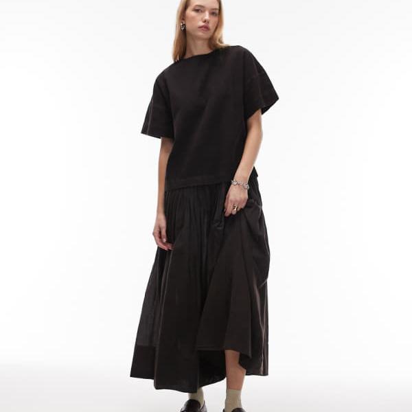 エイソス ASOS asos ASOS DESIGN コードハイブリッドTシャツミディドレス（ウォッシュドブラック） ワンピース レディース 女性 インポートブランド 小さいサイズから大きいサイズまで