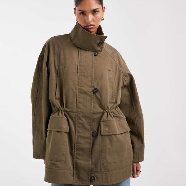 エイソス ASOS asos ASOS DESIGN オーバーサイズ ウエスト絞りパーカージャケット（カーキ） アウター レディース 女性 インポートブランド 小さいサイズから大きいサイズまで