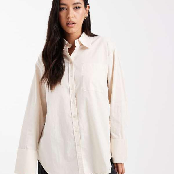 エイソス ASOS asos ASOS DESIGN オーバーサイズ ディープカフス シャツ（ストーン） トップス レディース 女性 インポートブランド 小さいサイズから大きいサイズまで