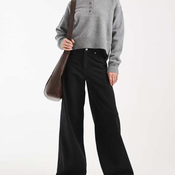 ヴェロモーダ Vero Moda Vero Moda Remy ミッドライズ ワイドレッグ ジーンズ (ブラックデニム) ボトム パンツ レディース 女性 インポートブランド 小さいサイズから大きいサイズまで