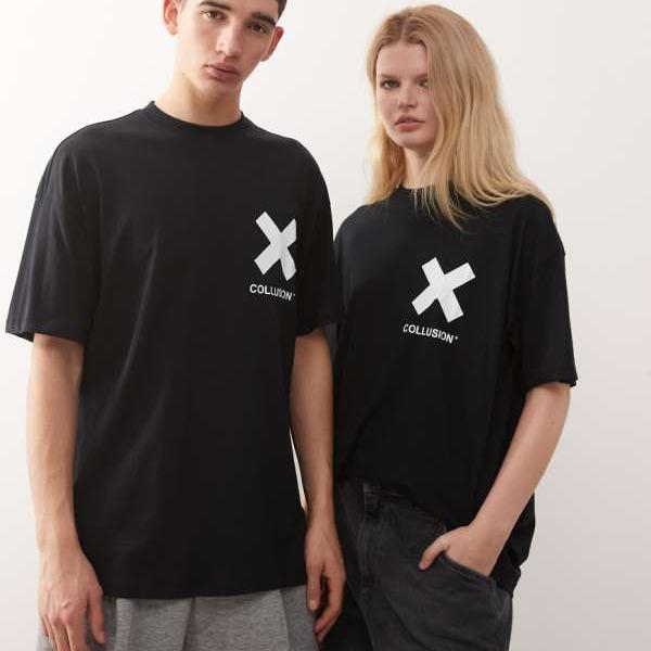 コリュージョン COLLUSION collusion COLLUSION ユニセックス ロゴ Tシャツ（ブラック） トップス レディース 女性 インポートブランド 小さいサイズから大きいサイズまで
