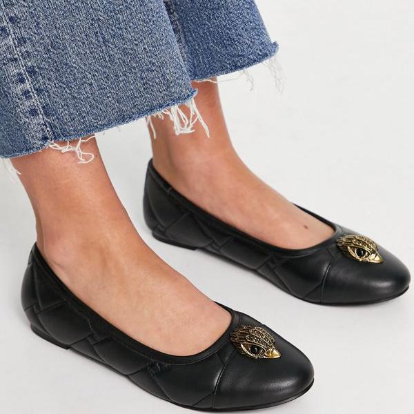 注目ブランド 楽天市場 カートガイガーロンドン Kurt Geiger London ブラックキルトレザーのカートガイガーロンドンエミーフラットシューズ 靴 レディース 女性 インポートブランド 小さいサイズから大きいサイズまで セレクトショップ Diva Closet 在庫限り Faan Gov Ng