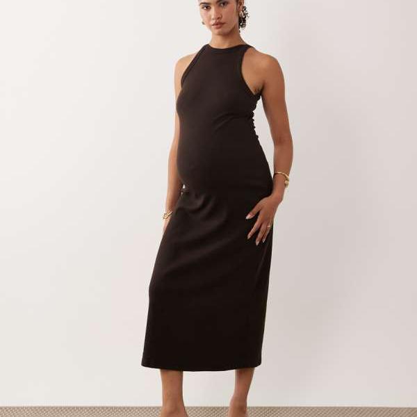 エイソス ASOS asos ASOS DESIGN マタニティ リブタンクトップミディドレス（黒茶） 衣裳 レディース 亭主もち インポートブランド ごく小さい大きさから大層らしい大きさまで