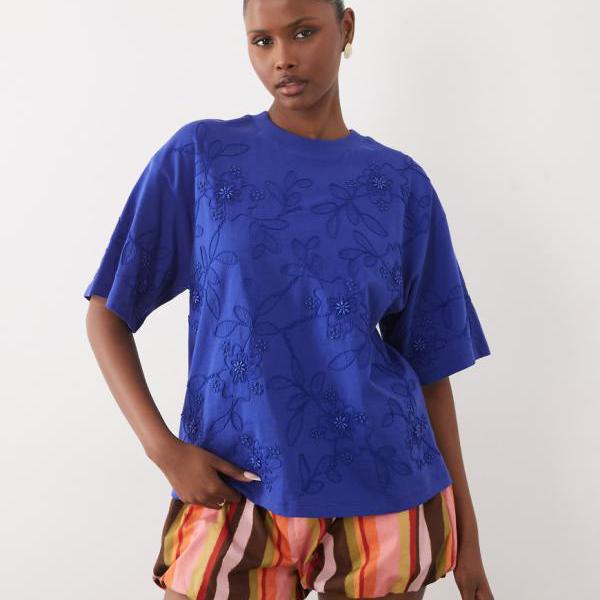 エイソス ASOS asos ASOS DESIGNの青色の刺しゅう入り口・入口花柄ボックス席プルオーバー トップス レディース お上さん インポートブランド たわい無い大きさから気が大きい大きさまで