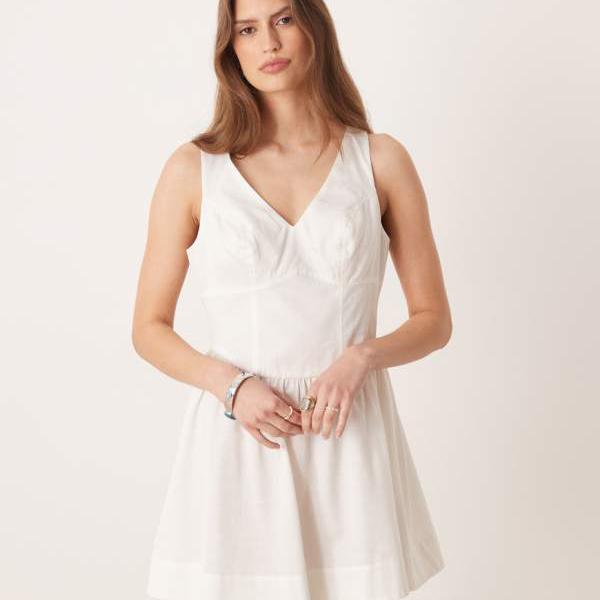 エイソス ASOS asos ASOS DESIGN ウエストVネックミニドレス、縫い目ディテール付き、エクリュ ワンピース レディース 女性 インポートブランド 小さいサイズから大きいサイズまで