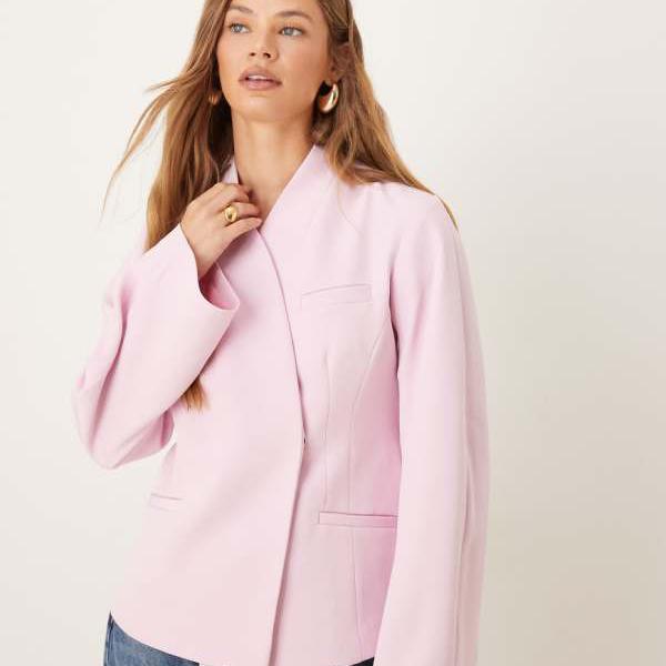 エイソス ASOS asos ASOS DESIGN テーラードカラーレスコクーンスリーブブレザー（ピンク） アウター レディース 女性 インポートブランド 小さいサイズから大きいサイズまで