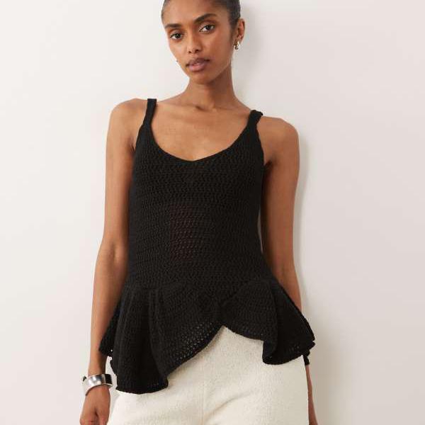 エイソス ASOS asos ASOS DESIGN クロシェニット サマーペプラムトップス（黒いこと） トップス レディース お上さん インポートブランド たわい無い大きさから気が大きい大きさまで
