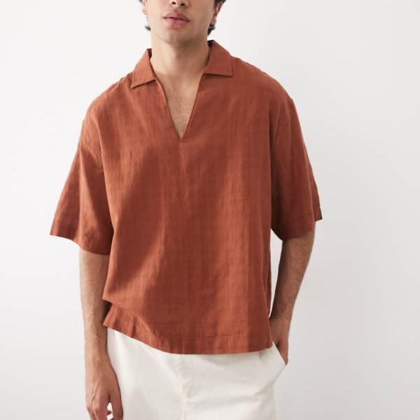 エイソス ASOS asos ASOS DESIGNのゆったりとしたオーバーサイズオーバーヘッドシャツ（リネン素材、ブラウン） トップス メンズ 男性 インポートブランド 小さいサイズから大きいサイズまで｜セレクトショップ　Diva　Closet