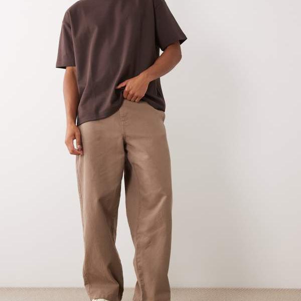 エイソス ASOS asos ASOS DESIGN タンカラーのゆったりストレートパンツ パンツ ボトム メンズ 男性 インポートブランド 小さいサイズから大きいサイズまで