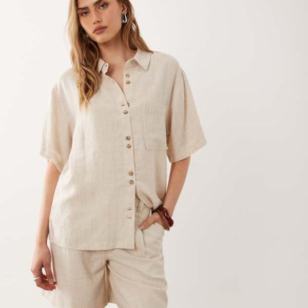 エイソス ASOS asos ASOS DESIGN 自然的色合いのリネン原料品のリラックスフィットダッドショーツ ズボン下 下つ方 レディース お上さん インポートブランド 小っちゃい大いさから馬鹿でかい大いさまで