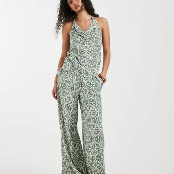 ヴェロモーダ Vero Moda Vero Modaのグリーンタイルプリントのドレープホルターネックトップスセットアップ トップス レディース 成人女性 インポートブランド 弱められた大きさから馬鹿でかい大きさまで