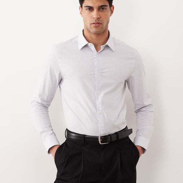 エイソス ASOS asos ASOS DESIGN スリムスマートシャツ（マルチストライプ） トップス メンズ 男性 インポートブランド 小さいサイズから大きいサイズまで