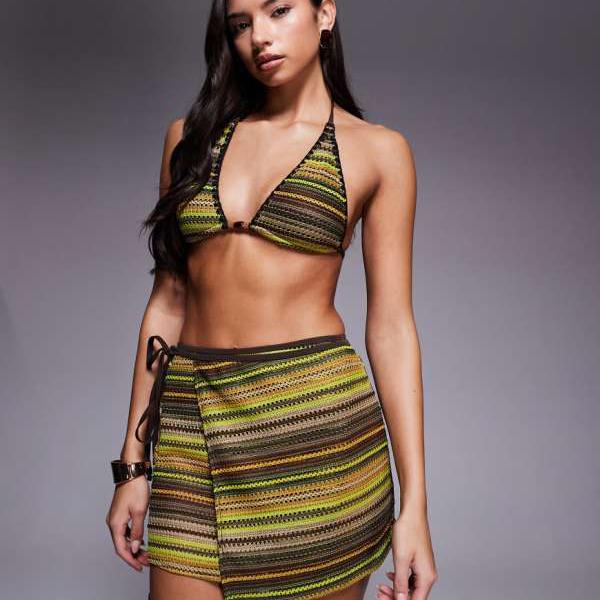 エイソス ASOS asos ASOS DESIGN ケニー クロシェ 砂浜 ミニ 一巡りスコート マルチ縞模様 スコート レディース 御上さん インポートブランド 小っちゃい大きさから途轍も無い大きさまで