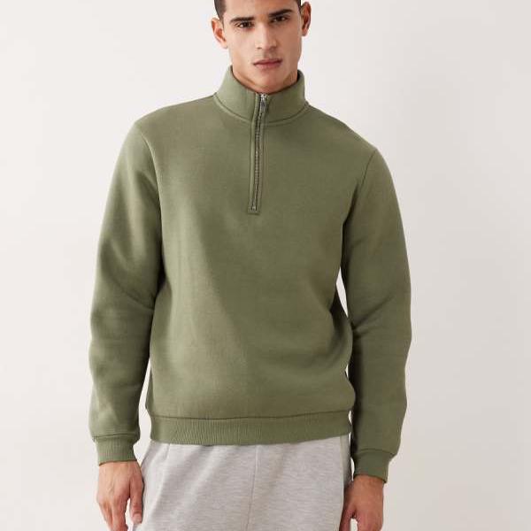 エイソス ASOS asos ASOS DESIGN エッセンシャルズ ハーフジップ スウェットシャツ（ダスティオリーブ） トップス メンズ 男性 インポートブランド 小さいサイズから大きいサイズまで