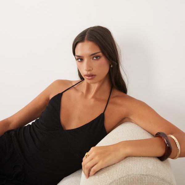 エイソス ASOS asos ASOS DESIGNのセットアップ、クリンクル工業のキャミソールとっ始め（黒いこと） トップス レディース 亭主もち インポートブランド ごく小さい大きさから大層らしい大きさまで