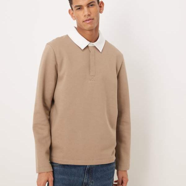 エイソス ASOS asos ASOS DESIGN 対比色合い ポロ トレーナー（ベージュ） トップス メンズ 成人男性 インポートブランド たわい無い大きさから気が大きい大きさまで