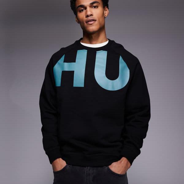 HUGO BLUE Nalfcrew ラージロゴ スウェットシャツ（ブラック） トップス メンズ 男性 インポートブランド 小さいサイズから大きいサイズまで