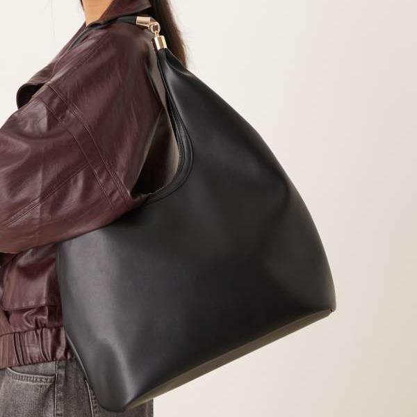 エイソス ASOS asos ASOS DESIGN スクープ トートバッグ（ハードウェアハンドル付き、ブラック） 鞄 レディース 女性 インポートブランド