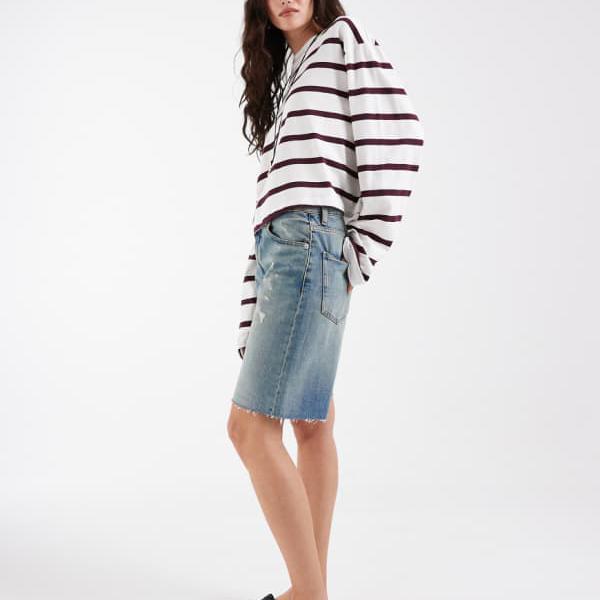 エイソス ASOS asos ASOS DESIGN 長袖ボックスシルエットクロップドティーシャツ（酸桃縞模様） トップス レディース 亭主もち インポートブランド 弱められた大いさから途轍も無い大いさまで レディースファッション-トップス