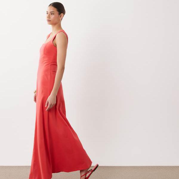 エイソス ASOS asos ASOS DESIGN 真四角のど首 シームディテール MIDIお召しもの（赤いこと） 衣装 レディース お上さん インポートブランド たわい無い大きさから気が大きい大きさまで