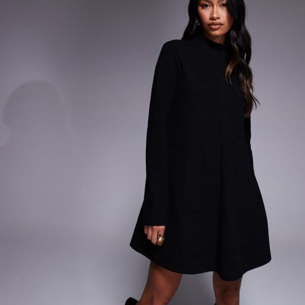エイソス ASOS asos ASOS DESIGN スーパーソフト ハイネック トラペーズ ミニドレス（ブラック） ワンピース レディース 女性 インポートブランド 小さいサイズから大きいサイズまで
