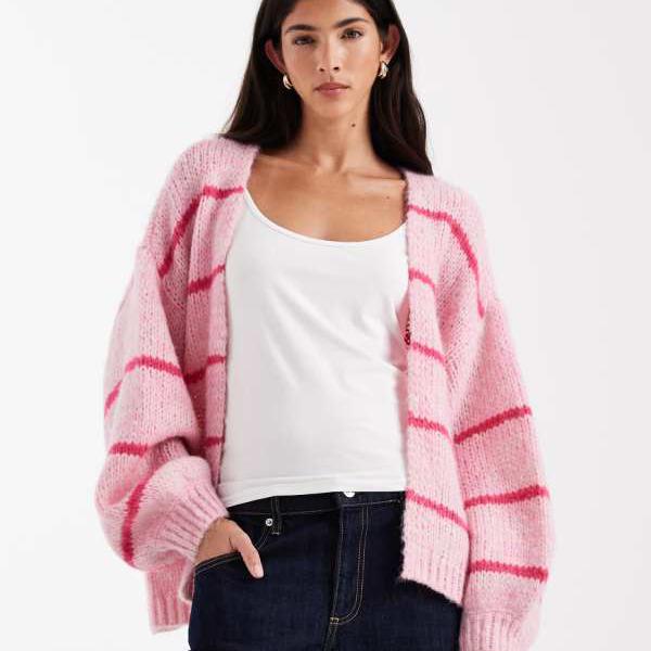 ヴェロモーダ Vero Moda Vero Modaのソフトブルゾンスリーブの端から端までのカーディガン（ボンボンピンクのストライププリント） トップス レディース 女性 インポートブランド 小さいサイズから大きいサイズまで｜セレクトショップ　Diva　Closet