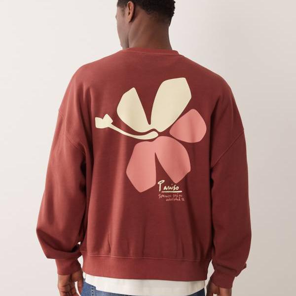 エイソス ASOS asos ASOS DESIGNの極太オーバーサイズスウェットシャツ、花柄刷り上げる、レッドオーバーダイ完成 トップス メンズ 成人男性 インポートブランド 弱められた大きさから馬鹿でかい大きさまで