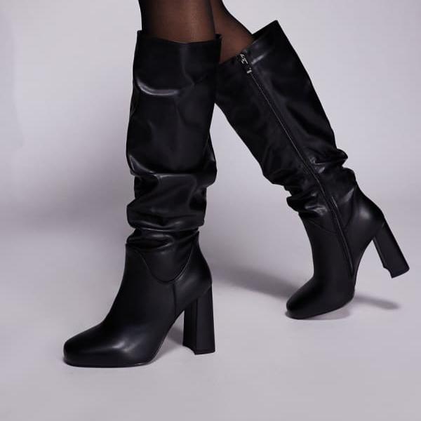 Simmi London Hanzel 広広とした相応う ルーシュブロックヒールニーブーツ（黒いこと） 靴 レディース 亭主もち インポートブランド 弱められた大いさから途轍も無い大いさまで その他-ブーツ-レディース靴