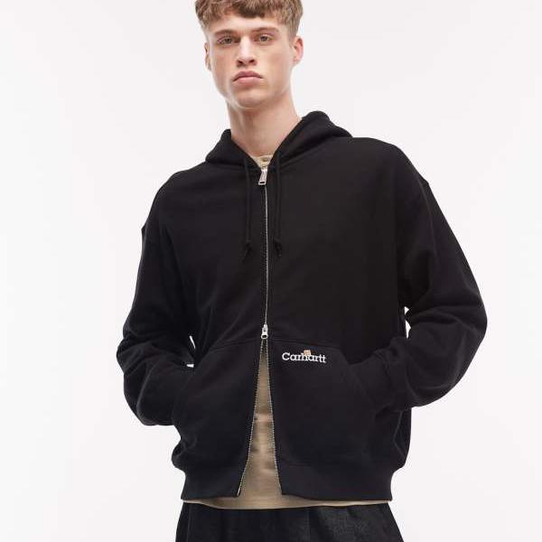 カーハート Carhartt WIP Carhartt Carhartt WIP ラベル ジップスルー パーカー（ブラック） トップス メンズ 男性 インポートブランド 小さいサイズから大きいサイズまで