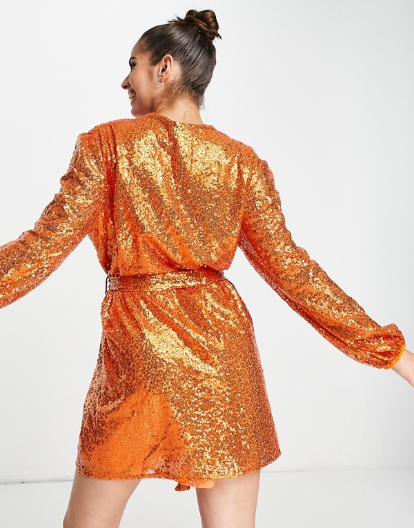 スタイルチート Style Cheat オレンジスパンコールのスタイルチートラップネクタイミニドレス ワンピース レディース 女性 インポートブランド 小さいサイズから大きいサイズまで Angliaacademy Com