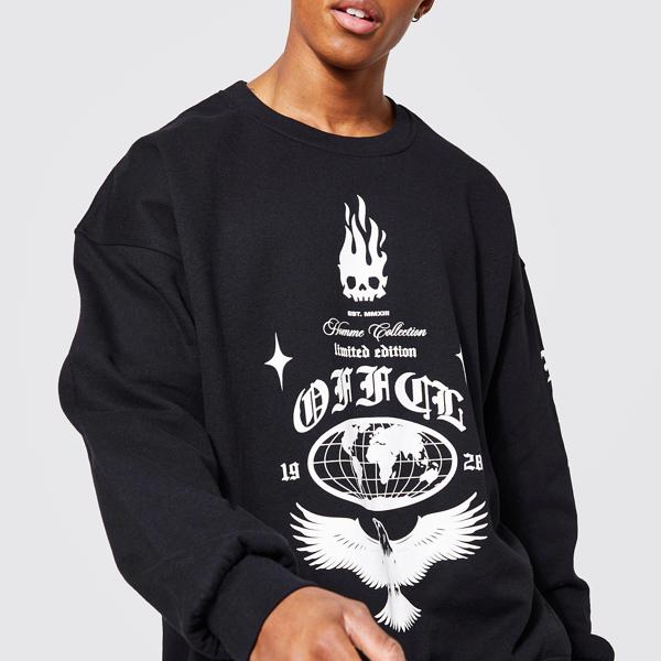 Gekiyasu Kakaku No Boohoo ブーフー Boohoo 特大スリーブプリントスウェットシャツ トップス メンズ 男性 インポート ブランド 小さいサイズから大きいサイズまで 代 30代 40代 プレゼント 誕生日 Saikou No Css Edu Om