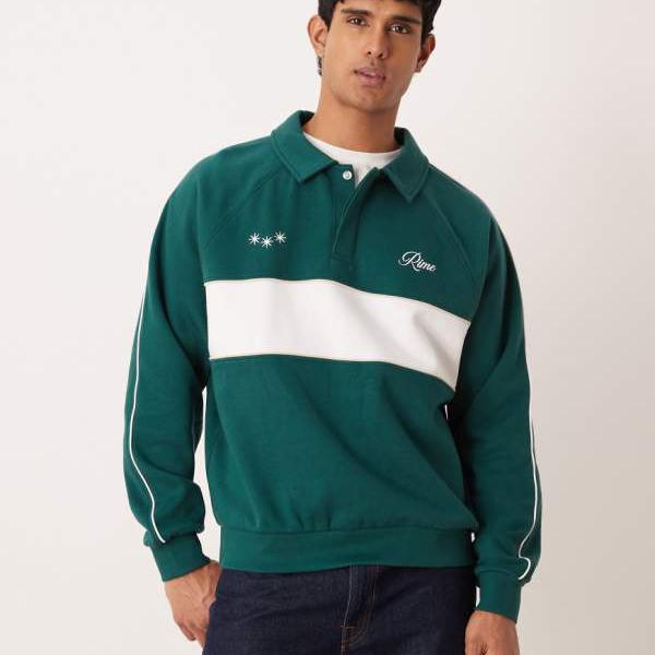 エイソス ASOS asos ASOS DESIGN 伸び伸びする填まる 刷り上げる ポロ トレーナー（カットソー 縞模様、緑であること） トップス メンズ 成人男性 インポートブランド たわい無い大きさから気が大きい大きさまで