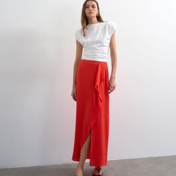 トップショップ Topshop TOPSHOP トップショップのサロンラップミディスカート(赤) スカート レディース 女性 インポートブランド 小さいサイズから大きいサイズまで|セレクトショップ Diva Closet