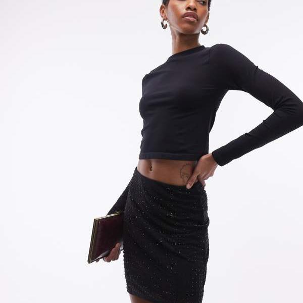 エイソス ASOS asos ASOS DESIGN トールホットフィックスメッシュミニスカート（ブラック） スカート レディース 女性 インポートブランド 小さいサイズから大きいサイズまで