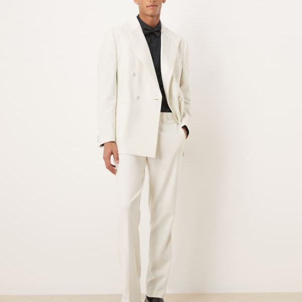 エイソス ASOS asos ASOS DESIGNのスリムタキシードパンツ（繻子約款、象牙色） ズボン下 下つ方 メンズ 成人男性 インポートブランド ごく小さい大きさから大層らしい大きさまで