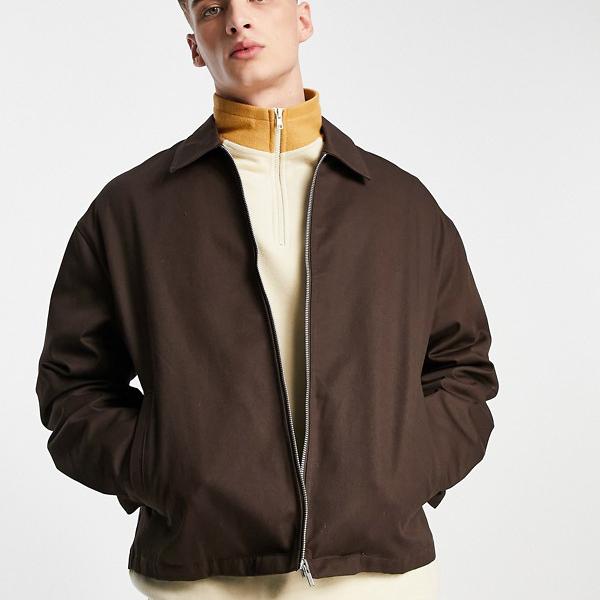 エイソス Asos Asos Asosdesignオーバーサイズハリントンジャケットブラウン アウター メンズ 男性 インポートブランド 小さいサイズから大きいサイズまで Meguiars Com Do